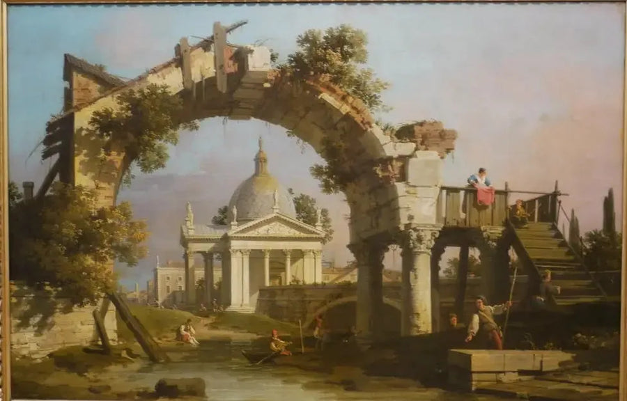 Kościół w kształcie kopuły widziany przez ruinowany łuk - Canaletto