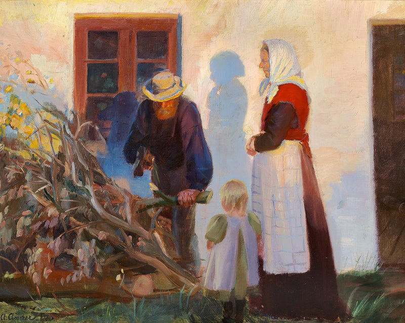 Rodzina Skagen przycina gałęzie przed domem. - Anna Ancher