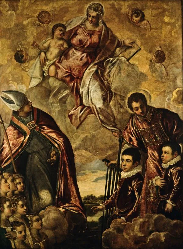 Wenecka rodzina przedstawiona Najświętszej Maryi Pannie przez świętego Laurenta i biskupa - Jacopo Tintoretto