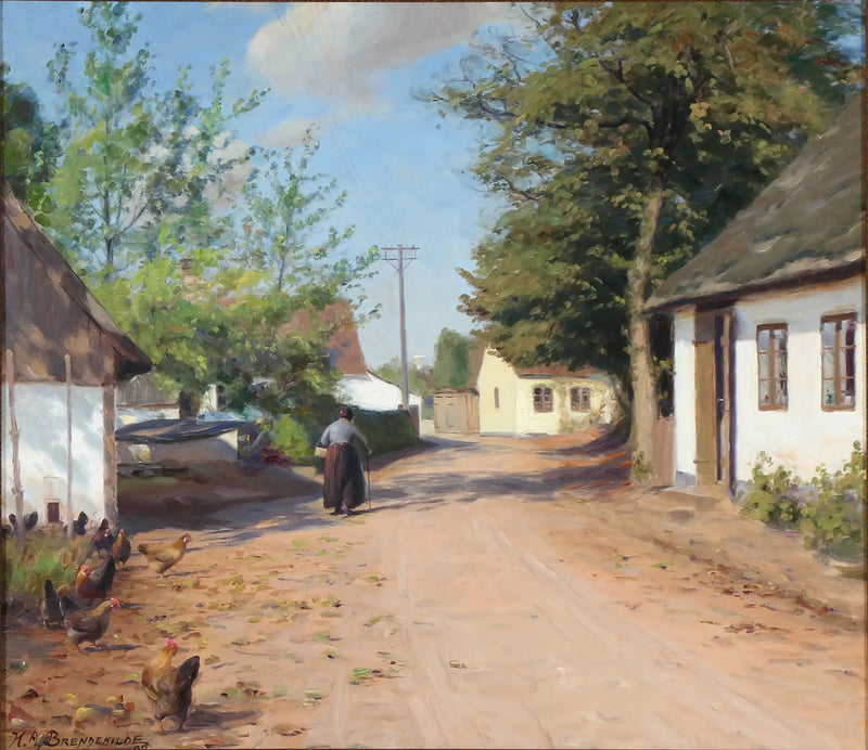 Starsza kobieta na ulicy wioski - H. A. Brendekilde