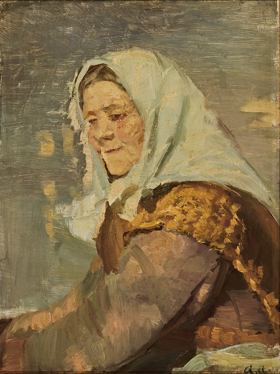 Kobieta ze Skagen nosząca biały szalik. - Anna Ancher