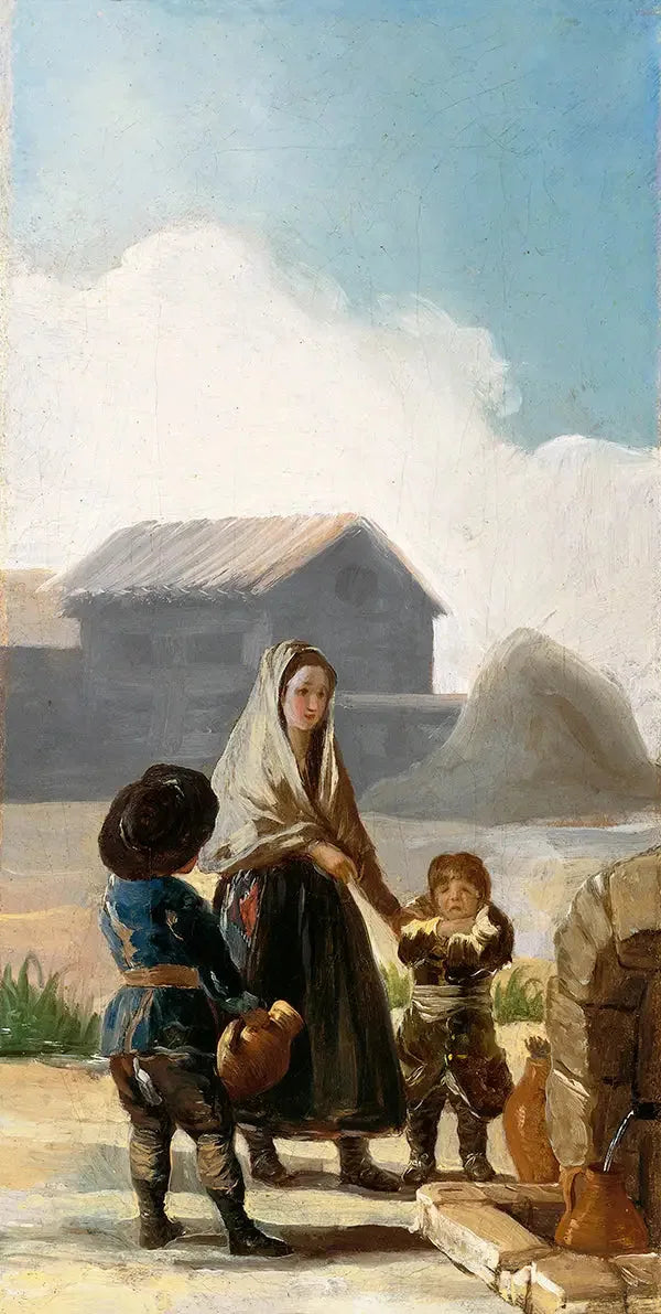 Kobieta i dwoje dzieci przy fontannie - Francisco de Goya