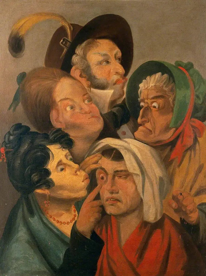 Kobieta badająca bolące oko innej kobiety, podczas gdy mężczyzna i inne kobiety stoją obok - Louis-Léopold Boilly