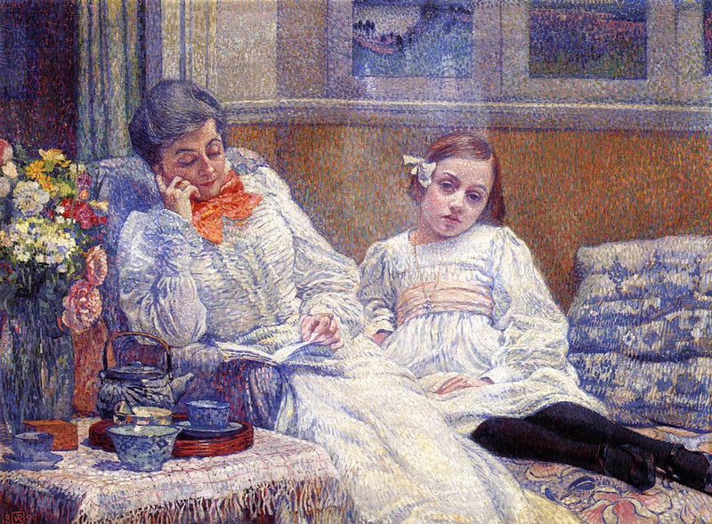 Kobieta czytająca i dziewczynka - Theo van Rysselberghe