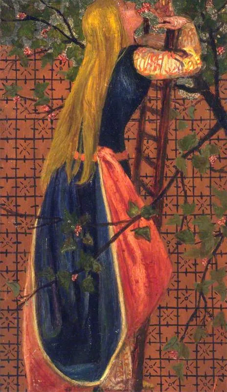 Kobieta na drabinie czująca kwiat - Edward Burne-Jones