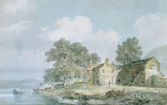 Une ferme au bord d'un lac - William Turner - Reproductions de tableaux et peintures haut de gamme