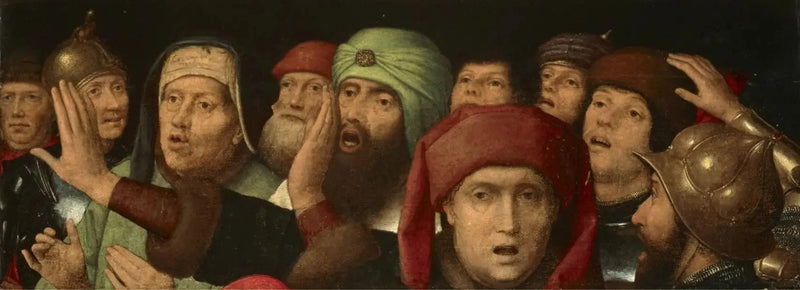 Kpiąca się tłum: fragment kpiny z Chrystusa - Hans Memling