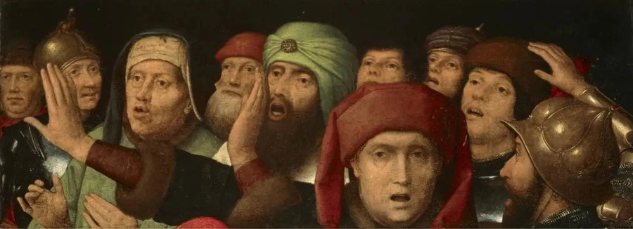 Kpiąca się tłum: fragment kpiny z Chrystusa - Hans Memling
