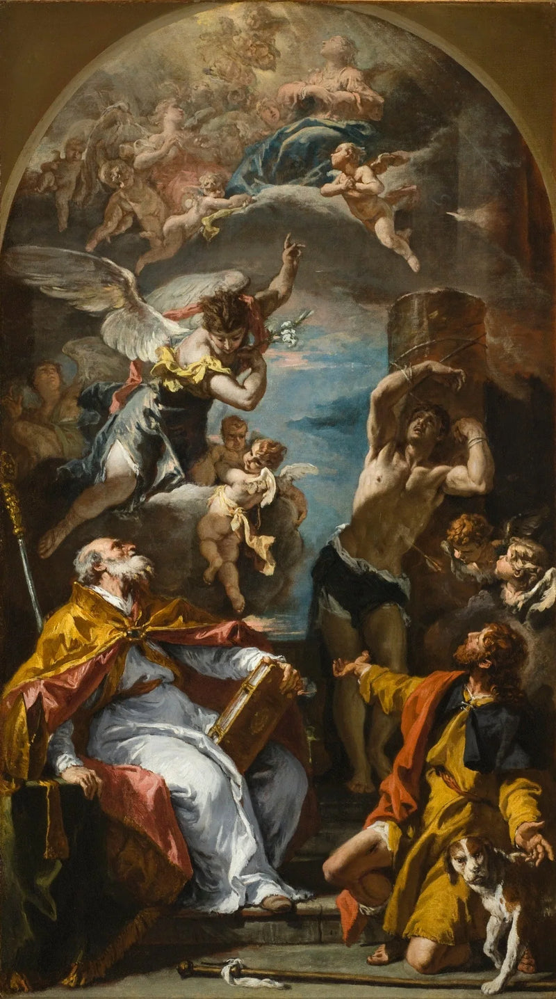 Chwała Najświętszej Maryi Pannie z Archaniołem Gabrielem i Świętymi Euzebiuszem, Rochem i Sebastianem - Sebastiano Ricci