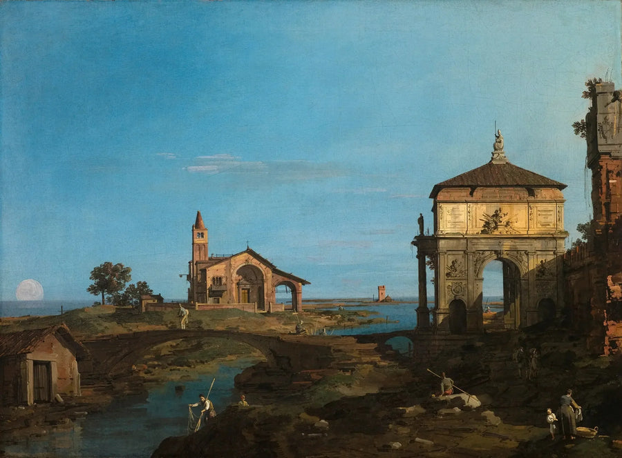 Wyspa laguny z łukiem i kościołem - Canaletto