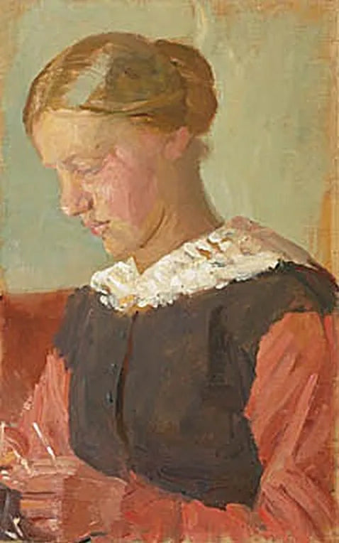 Młoda kobieta siedząca, z uniesionymi włosami. - Anna Ancher