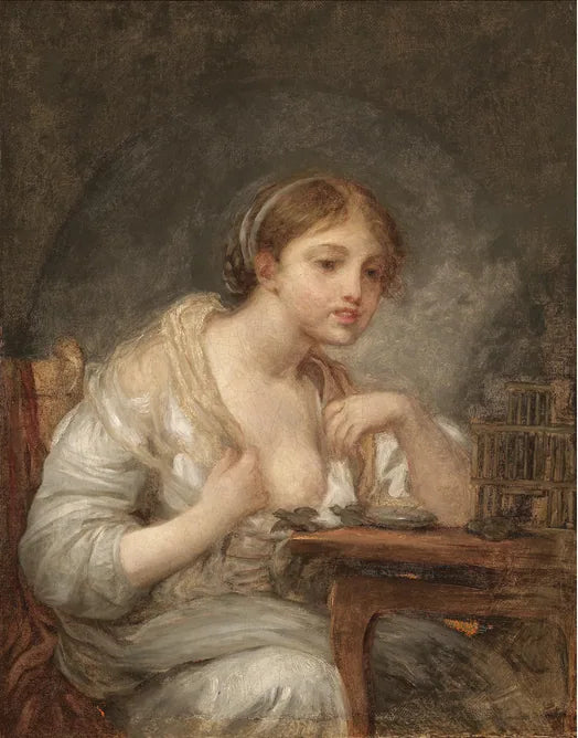 Młoda kobieta z klatką dla ptaków - Jean-Baptiste Greuze