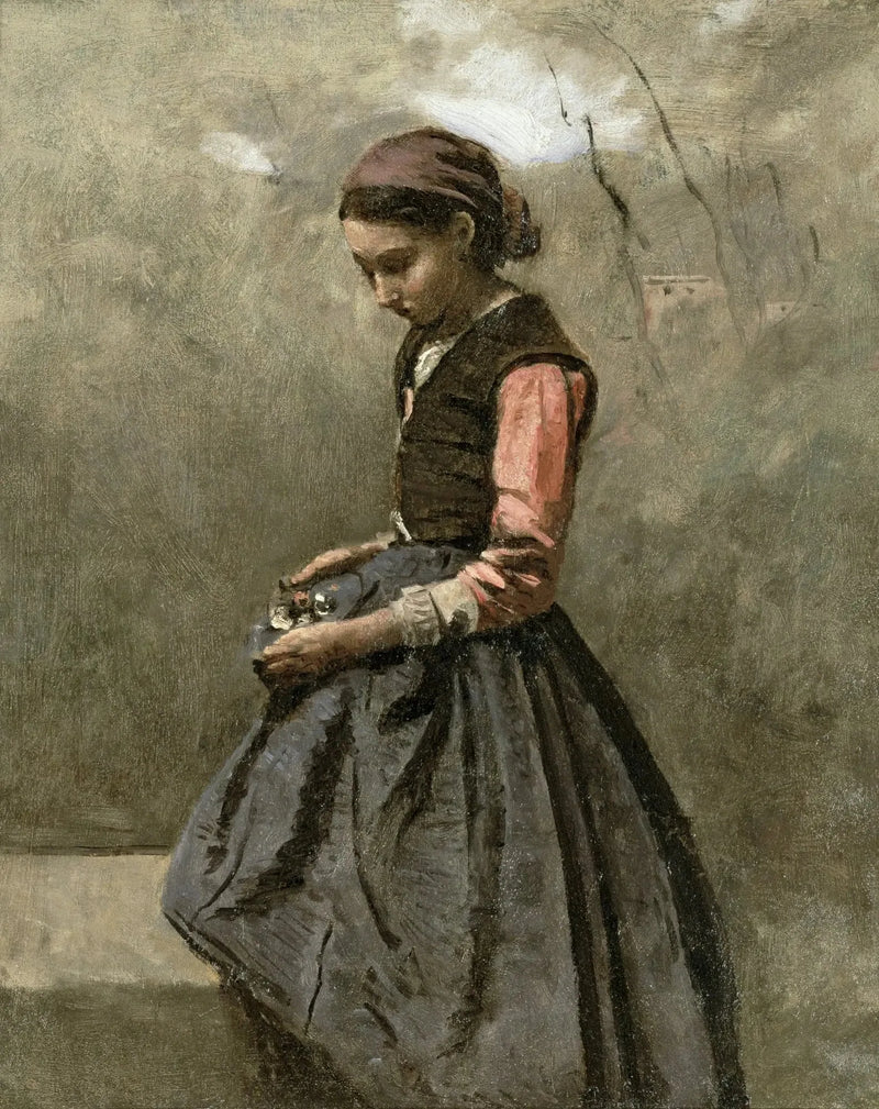 Zamyslona młoda dziewczyna - Jean-Baptiste Camille Corot