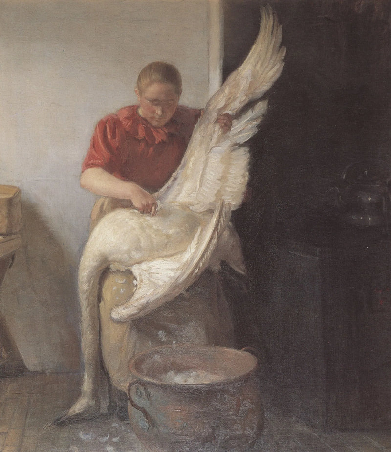 Młoda dziewczyna oskubująca łabędzia - Anna Ancher