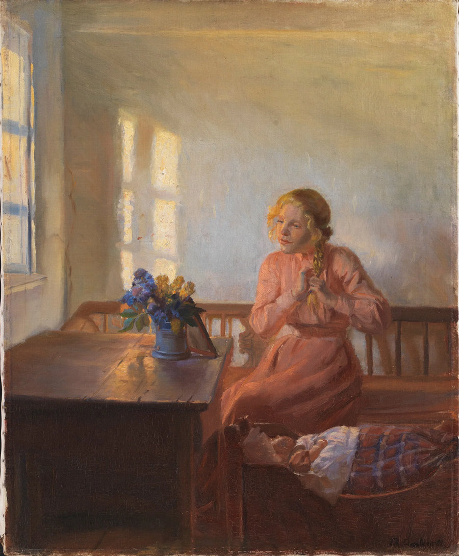 Młoda dziewczyna plecie włosy - Anna Ancher