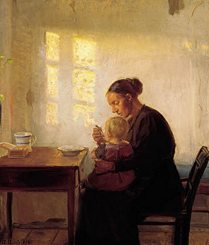 Matka z dzieckiem w pomieszczeniu zalanym słońcem. - Anna Ancher