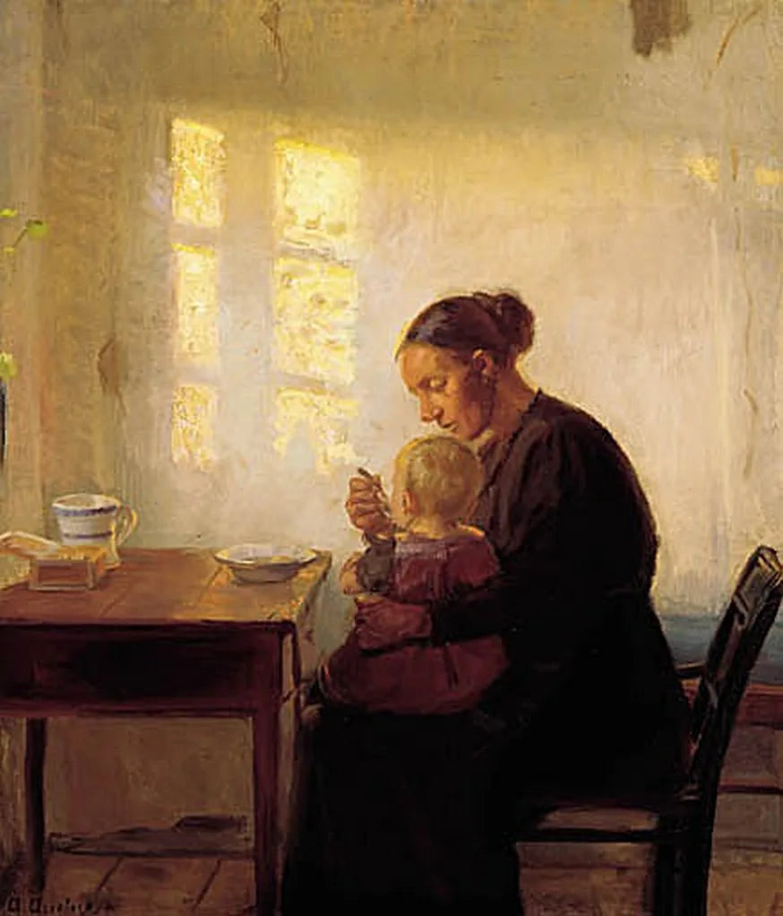 Matka z dzieckiem w pomieszczeniu zalanym słońcem. - Anna Ancher