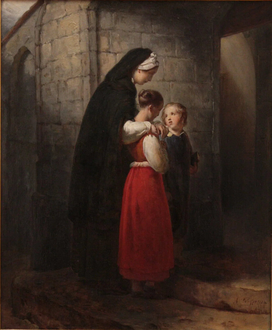 Matka w rekonwalescencji idąca do kościoła, oparta na swoich dwóch dzieciach - Ary Scheffer