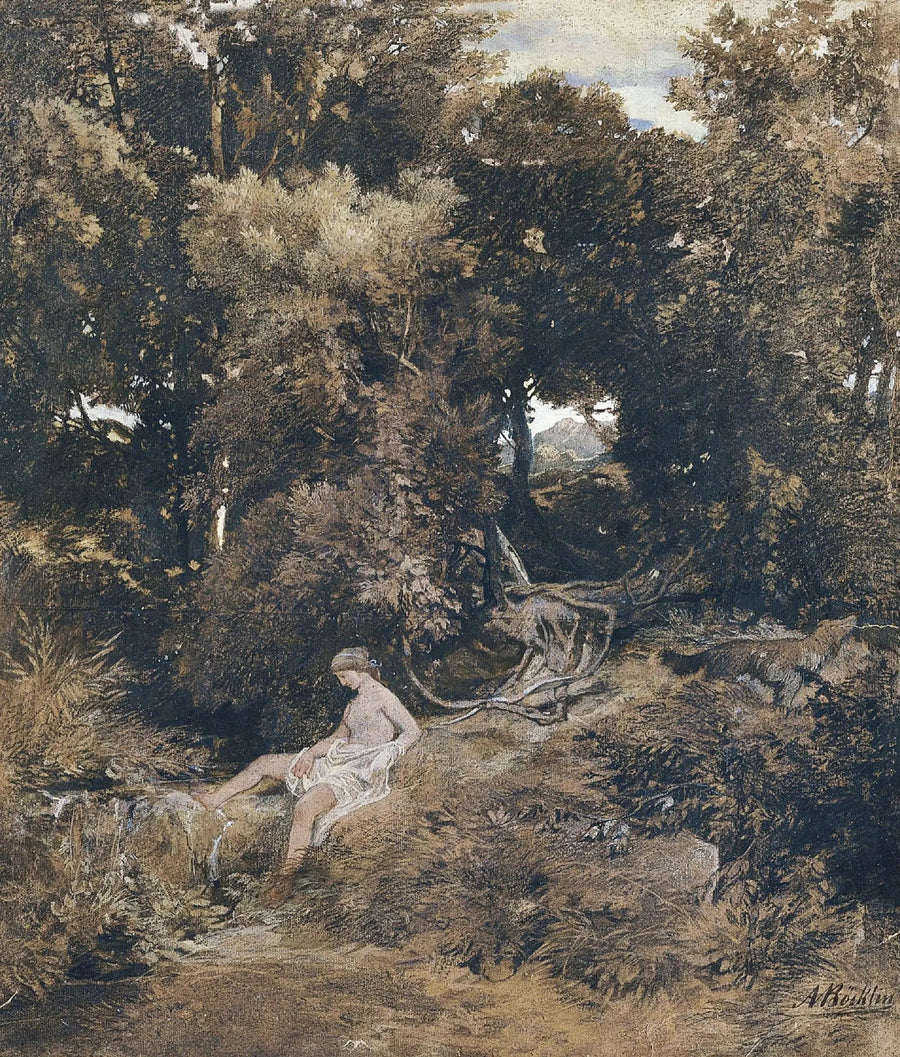 Nimfa przy fontannie (Pan, W pogoni za nimfą) - Arnold Böcklin
