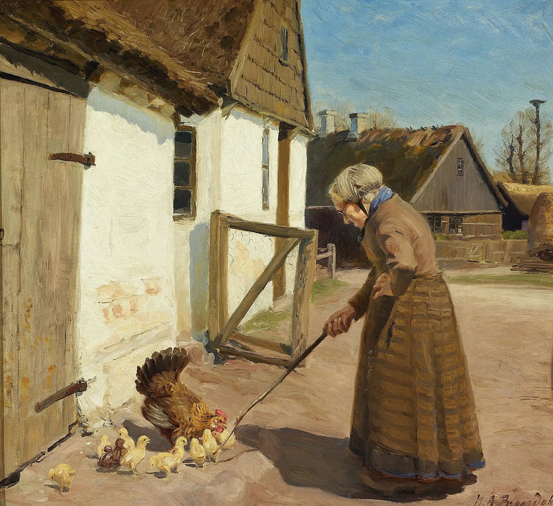 Kura z pisklętami. - H. A. Brendekilde