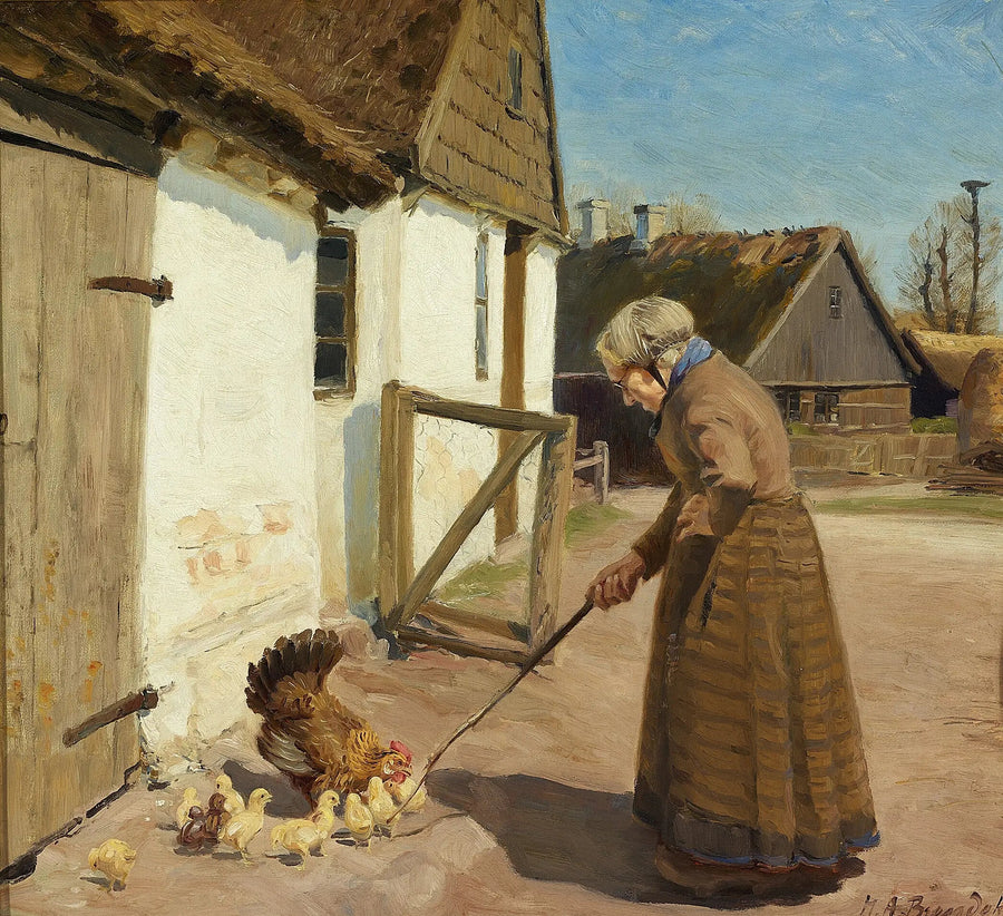 Kura z pisklętami. - H. A. Brendekilde