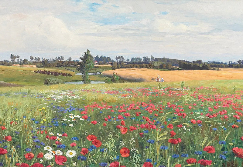 Łąka w kwiatach z makami, leucantemami i chabrami. - H. A. Brendekilde