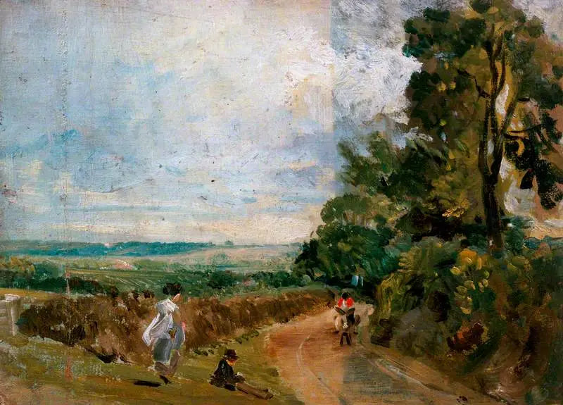 Wiejska droga z drzewami i postaciami (przód) - John Constable