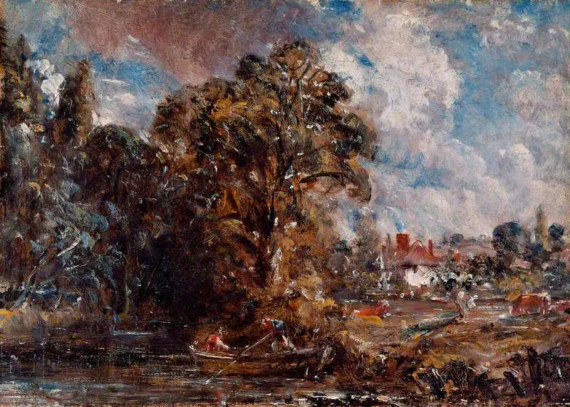 Scena rzeki z farmą nad brzegiem wody - John Constable