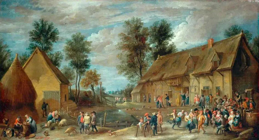 Scena wioski z rolnikami bawiącymi się przed karczmą - David Teniers młodszy