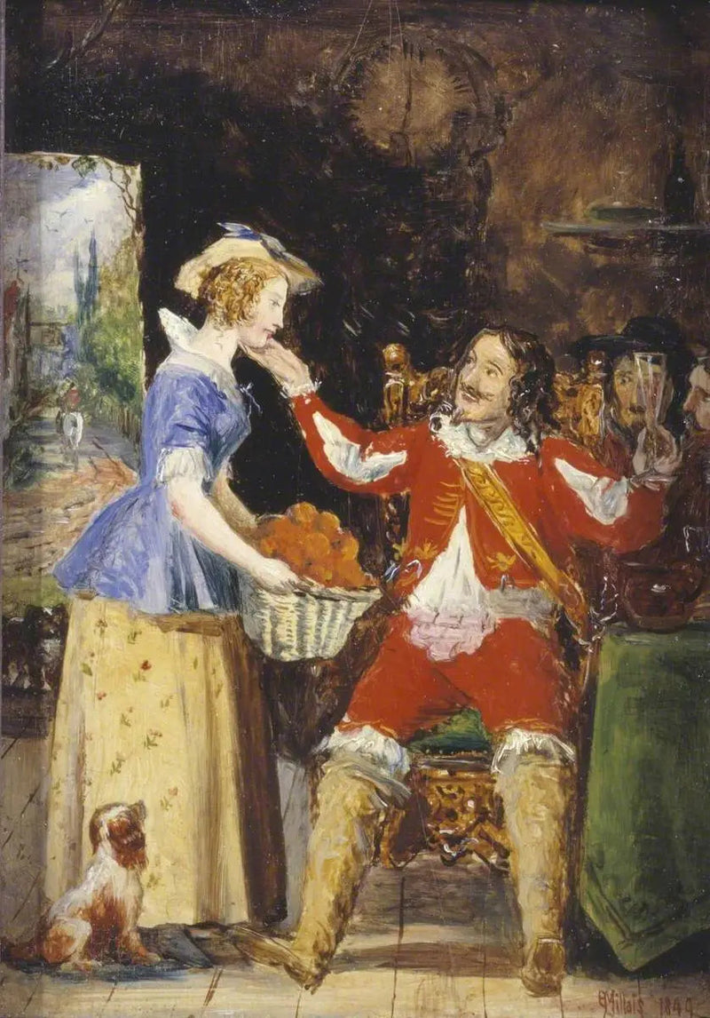 Służka oferująca kosz owoców jeźdźcowi - John Everett Millais