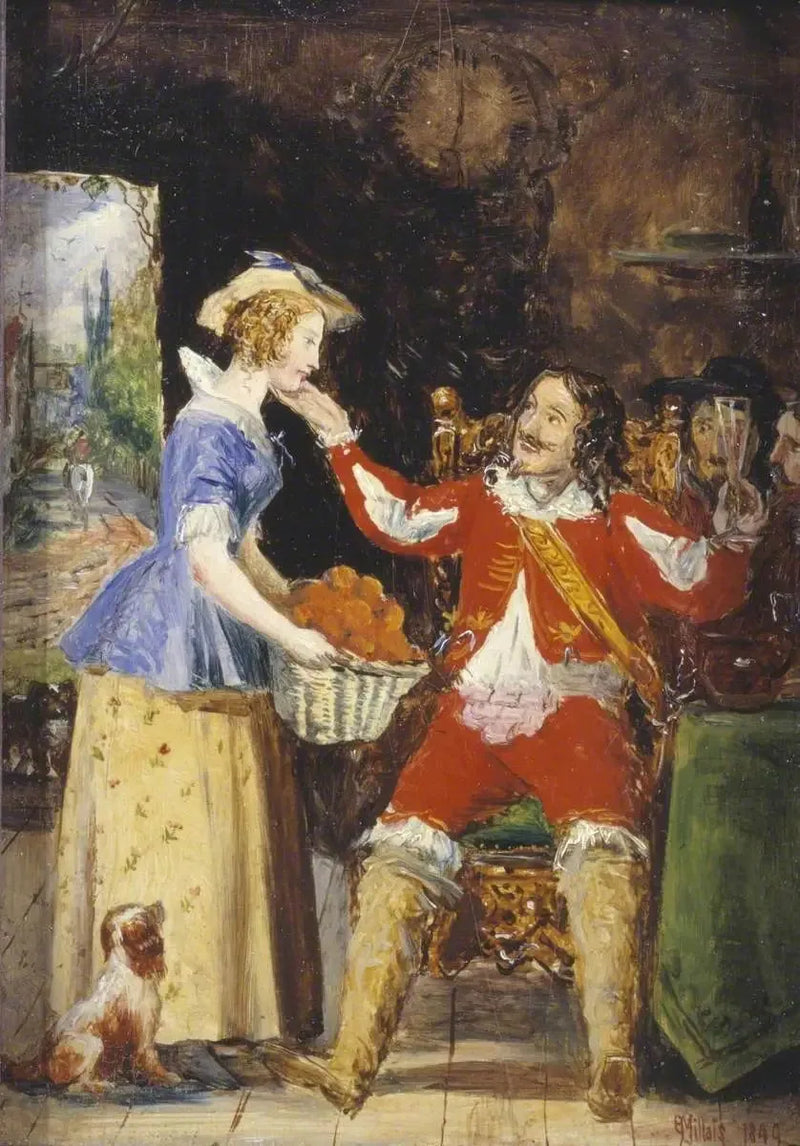 Służka oferująca kosz owoców jeźdźcowi - John Everett Millais