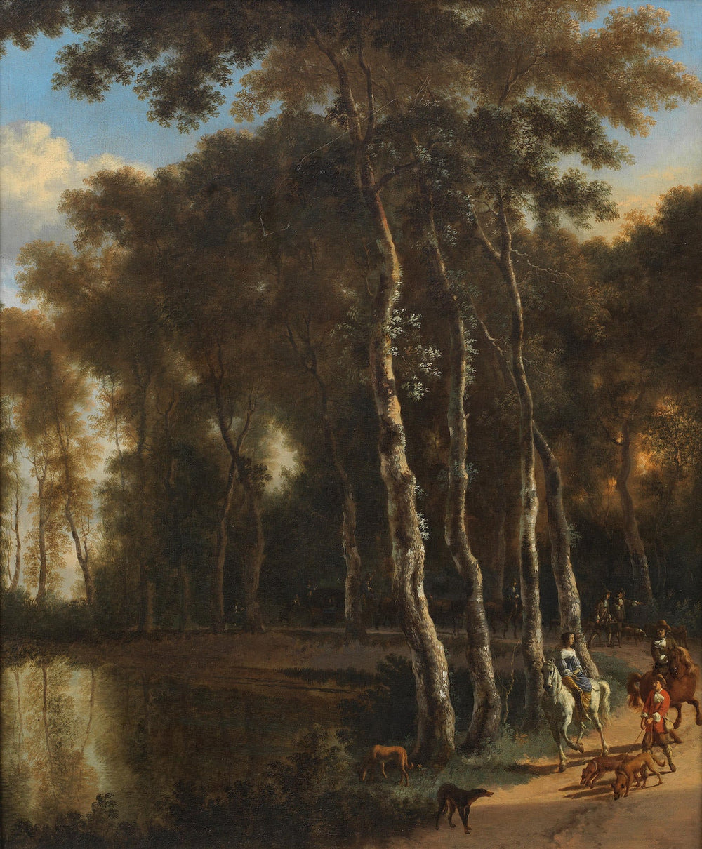 Une troupe de faucons sur un chemin forestier - Adriaen van de Velde