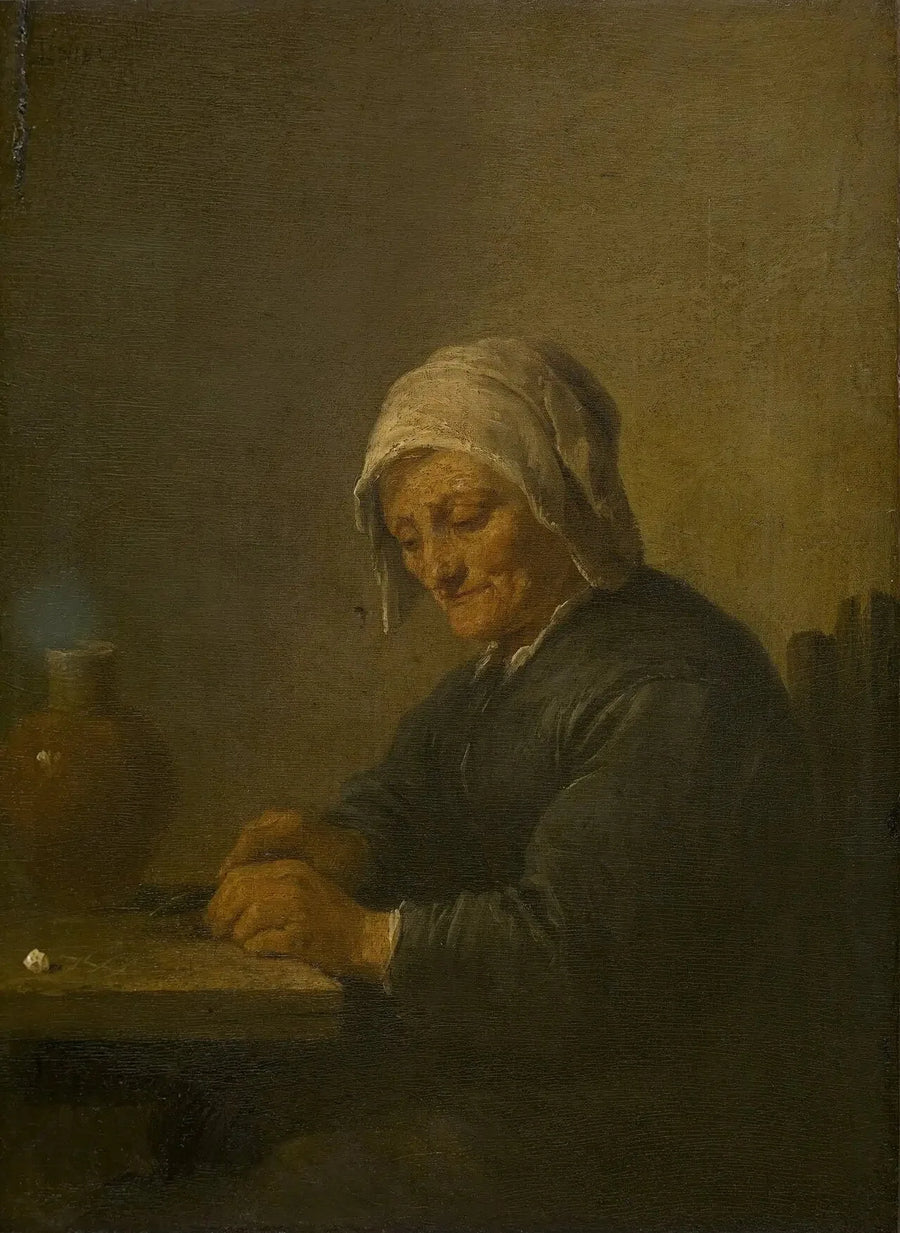 Stara kobieta krojąca tytoń - David Teniers Młodszy