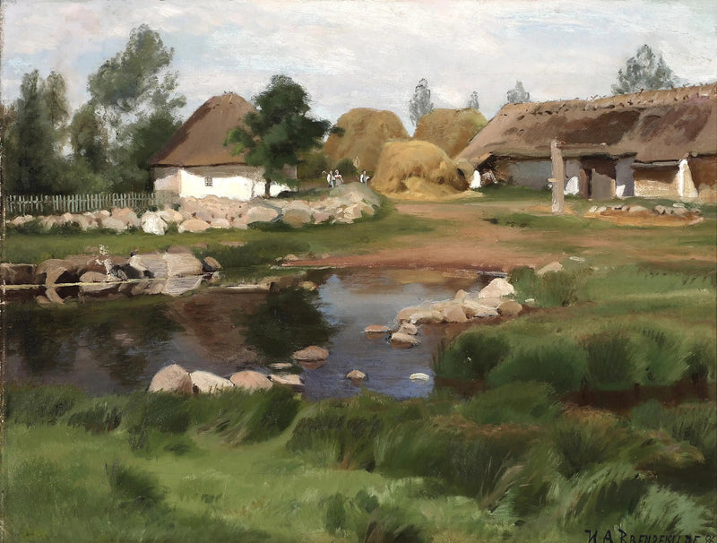 Widok na staw wioski. - H. A. Brendekilde