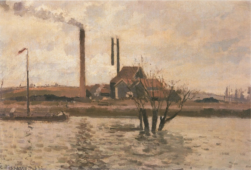 Fabryka w Saint-Ouen-l'Aumône, powódź Oise - Camille Pissarro