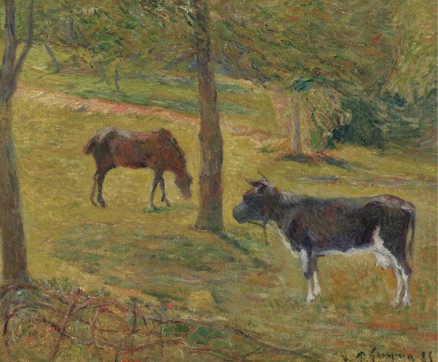 Krowa i koń na łące - Paul Gauguin