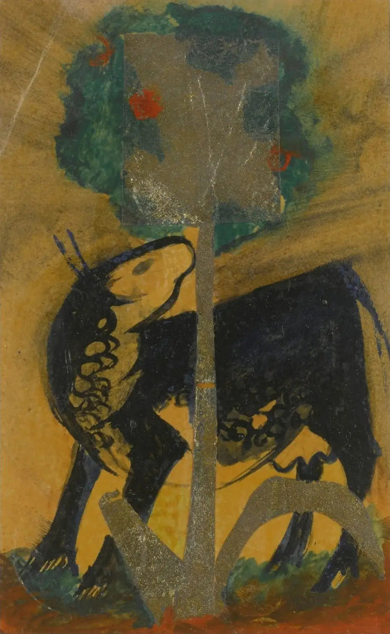 Czarna krowa za drzewem - Franz Marc