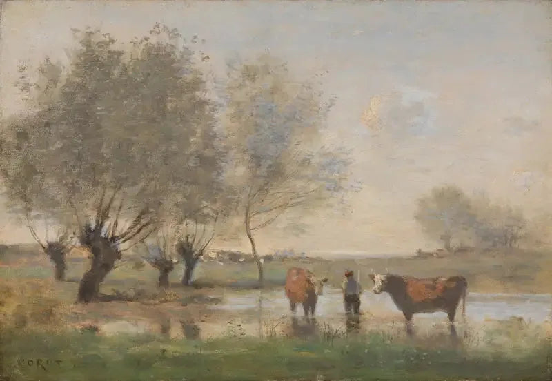 Krowy na bagnistym krajobrazie - Jean-Baptiste Camille Corot