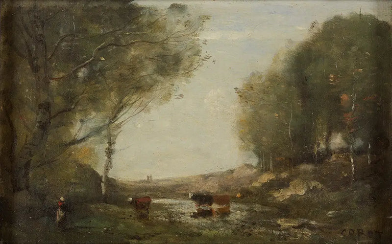 Krowy i woda - Jean-Baptiste Camille Corot