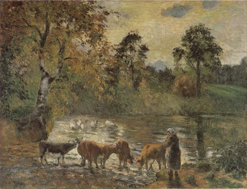 Krowy pijące wodę w stawie Montfoucault - Camille Pissarro