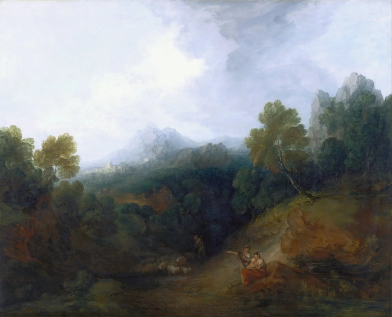 Dolina górska z postaciami i odległą wioską - Thomas Gainsborough