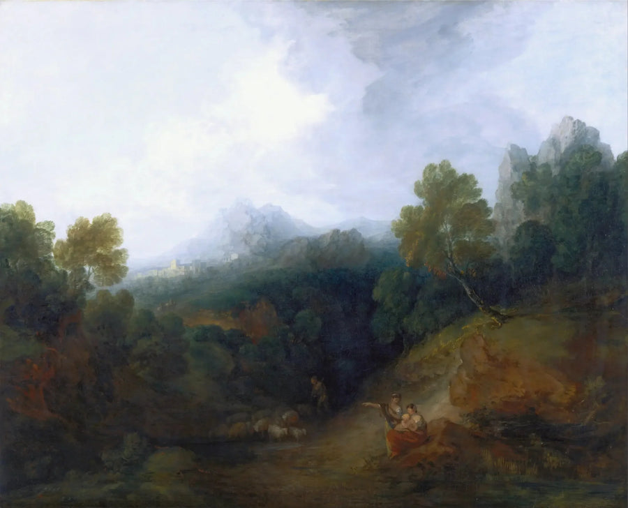 Dolina górska z postaciami i odległą wioską - Thomas Gainsborough