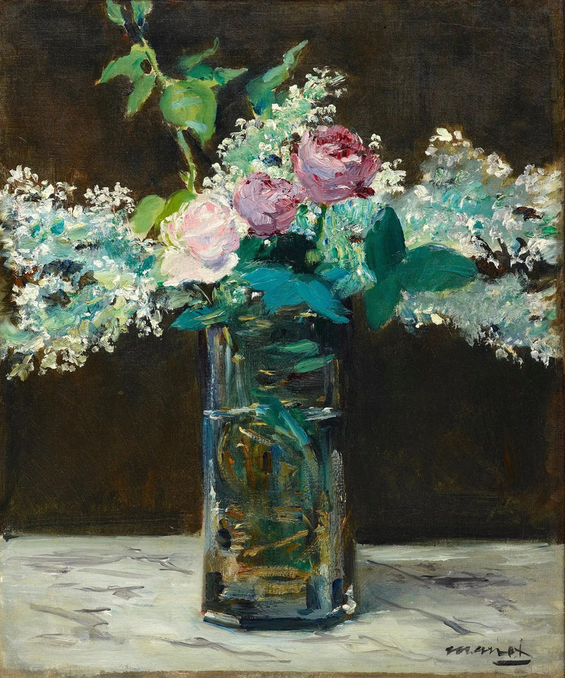 Wazon z białymi bzy i różami - Édouard Manet