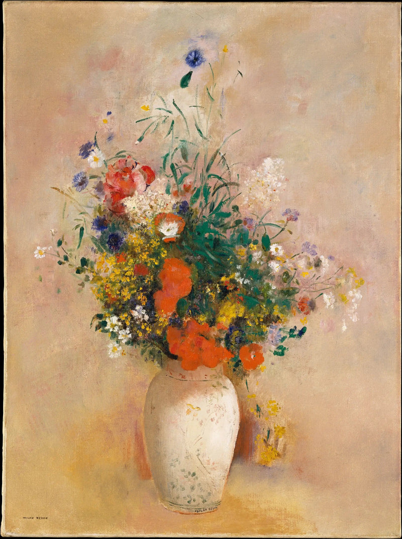 Wazon na kwiaty (różowe tło) - Odilon Redon
