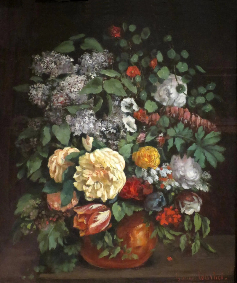 Wazon z lilaków, róż i tulipanów - Gustave Courbet