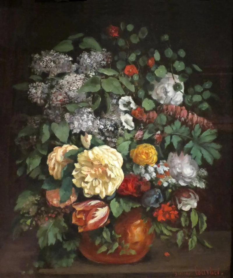 Wazon z lilaków, róż i tulipanów - Gustave Courbet