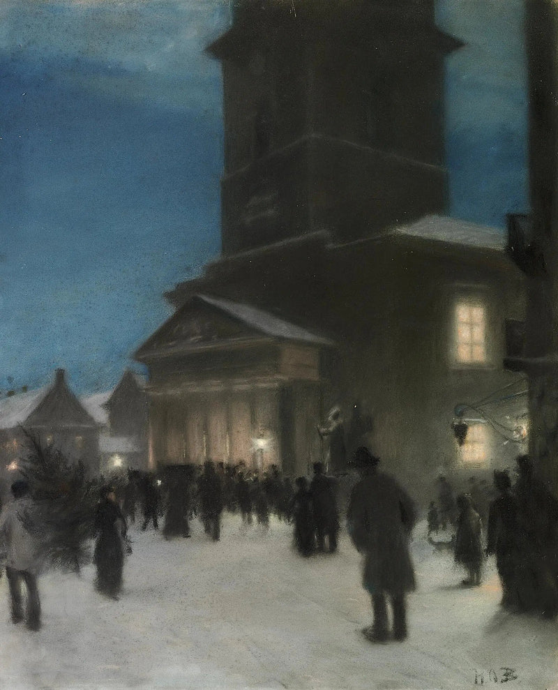 Wigilia Bożego Narodzenia przed kościołem Notre-Dame (Vor Frue Kirke) w Kopenhadze. - H. A. Brendekilde