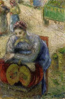 Reproduction du tableau « Vendeuse de citrouilles au marché - Camille Pissarro » par Alpha Reproduction en peinture à l’huile