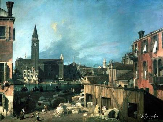 Venise : Campo San Vidal et Santa Maria della Carita (la cour du tailleur de pierre) - Canal Giovanni Antonio - Reproductions de tableaux et peintures haut de gamme