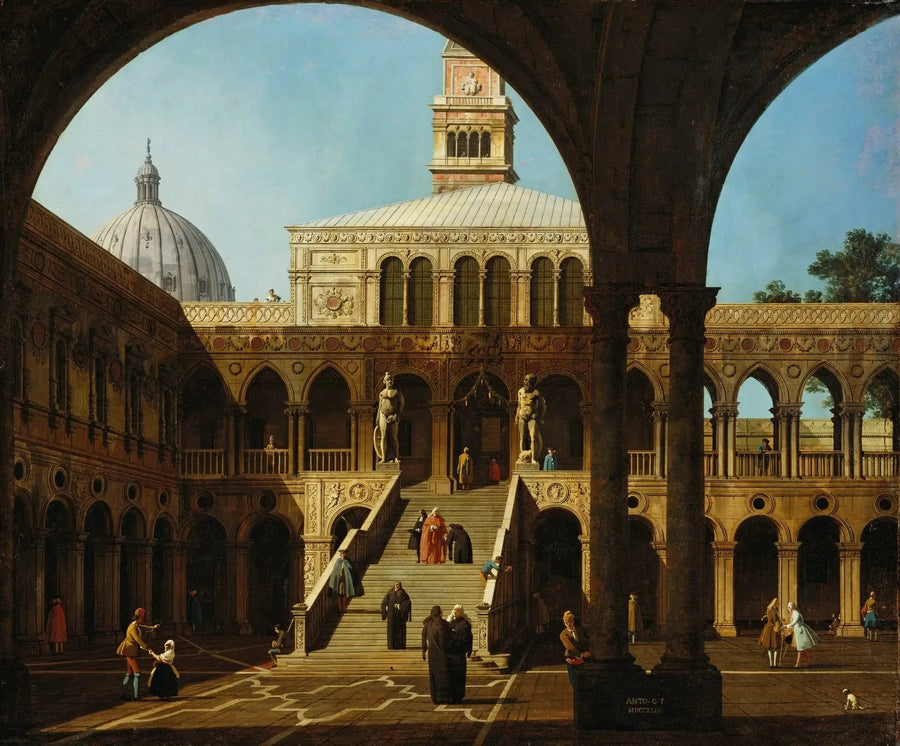 Wenecja: capriccio na dziedzińcu pałacu Doge z Scala dei Giganti - Canaletto